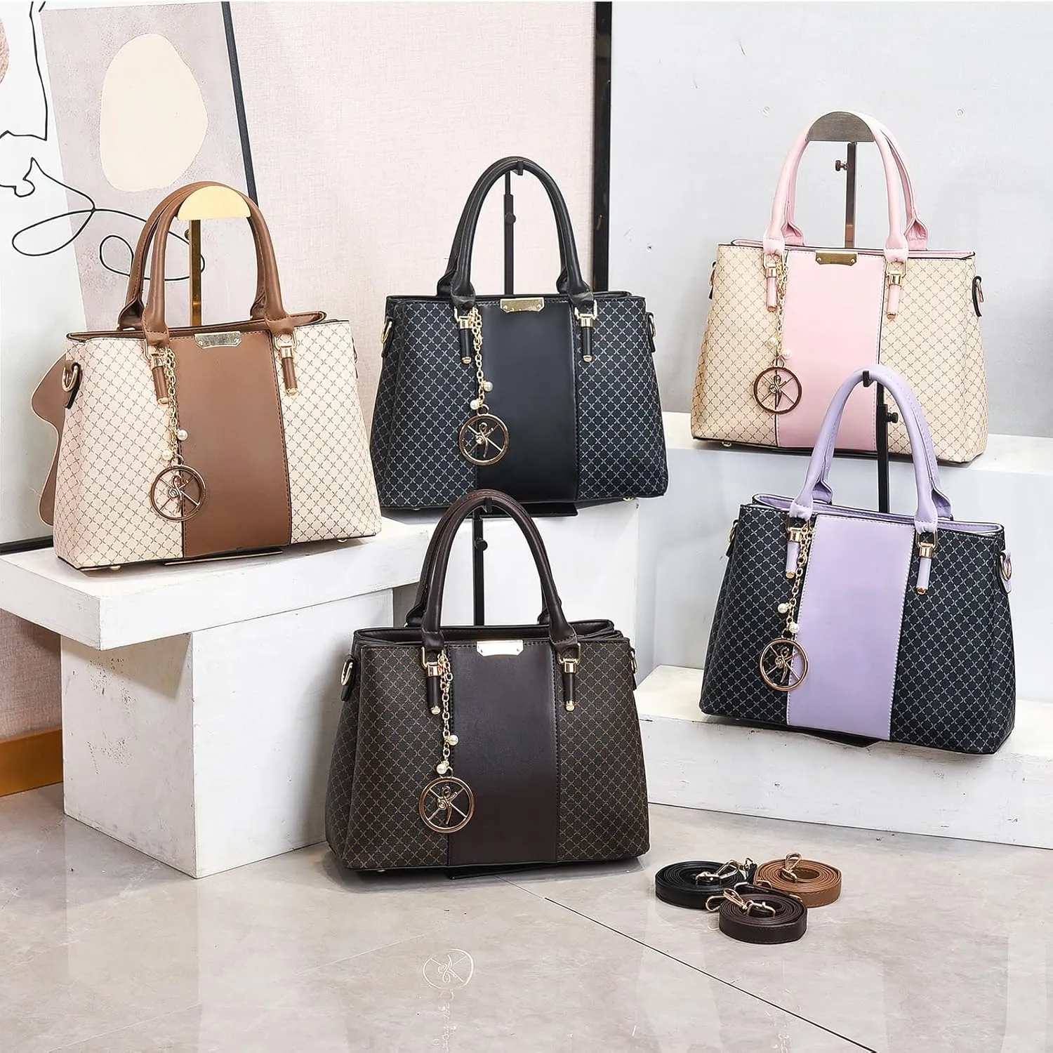 Purse and Handbags for Women, 3 Zip Compartments Tote Bag Designer Shoulder Purse Top Handle Satchel Bags