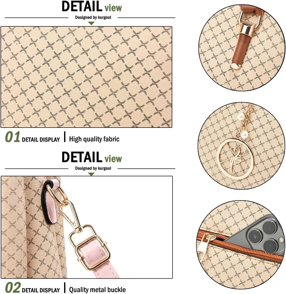Purse and Handbags for Women, 3 Zip Compartments Tote Bag Designer Shoulder Purse Top Handle Satchel Bags