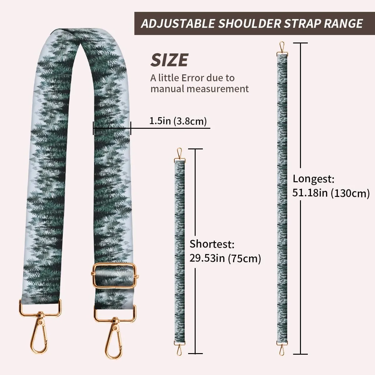 Purse Strap Replacement Crossbody, 3.8cm Wide Shoulder Strap Adjustable Replacement Belt Gold Buckle, Handbag Crossbody Bag Strap Drak Tree Forest