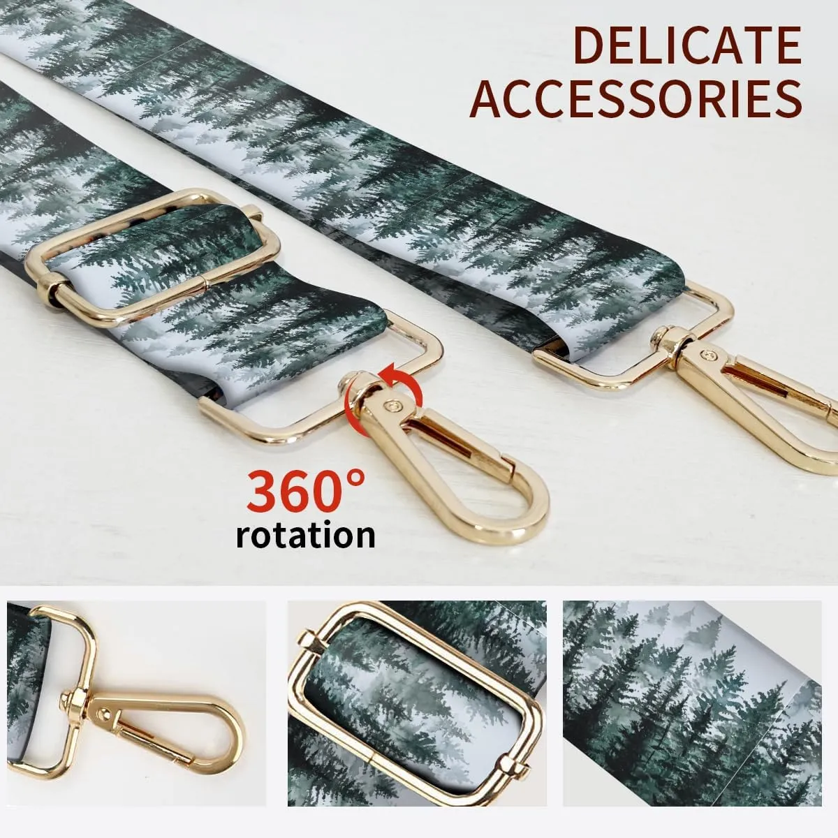 Purse Strap Replacement Crossbody, 3.8cm Wide Shoulder Strap Adjustable Replacement Belt Gold Buckle, Handbag Crossbody Bag Strap Drak Tree Forest