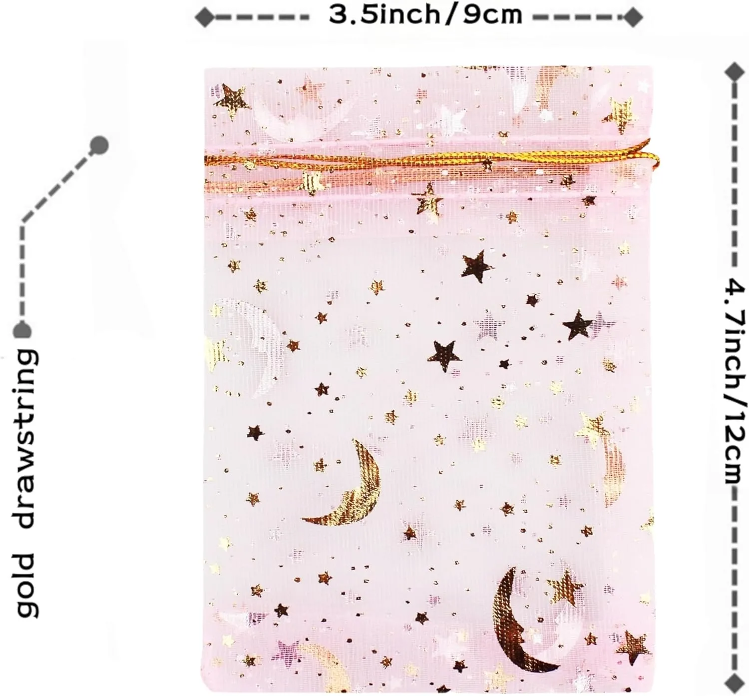 QIANHAILIZZ 100 Pack 3.5 x 4.7 Inch Moon Star Organza Jewelry Gift Pouch Candy Pouch Drawstring Wedding Favor Bags MS9 (pink)