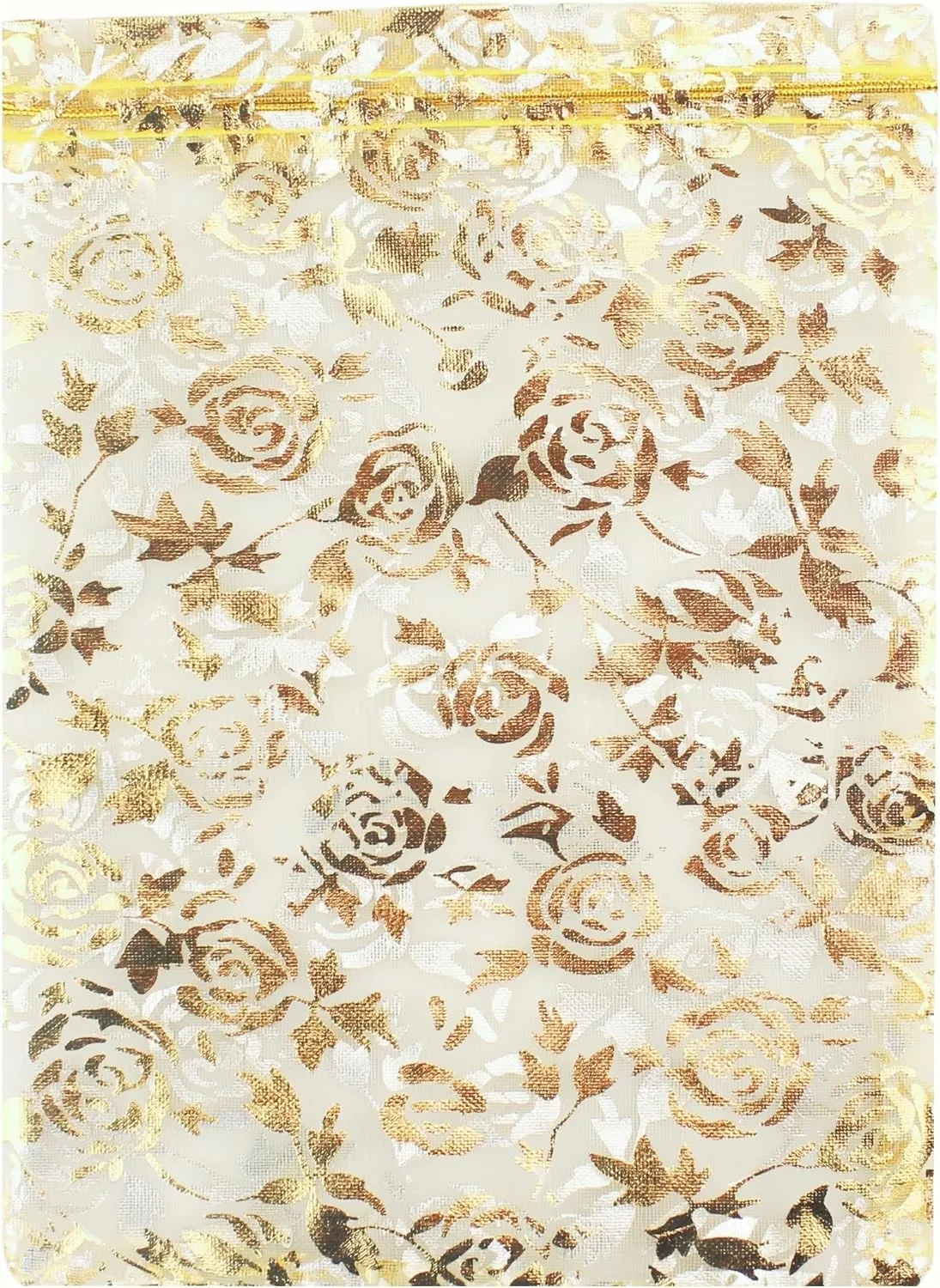 QIANHAILIZZ 100 Pack 7 x 9 Inch Drawstring Flower Heart Bags Organza Jewelry Gift Pouch Candy Pouch Drawstring Wedding Favor Bags (gold flower)