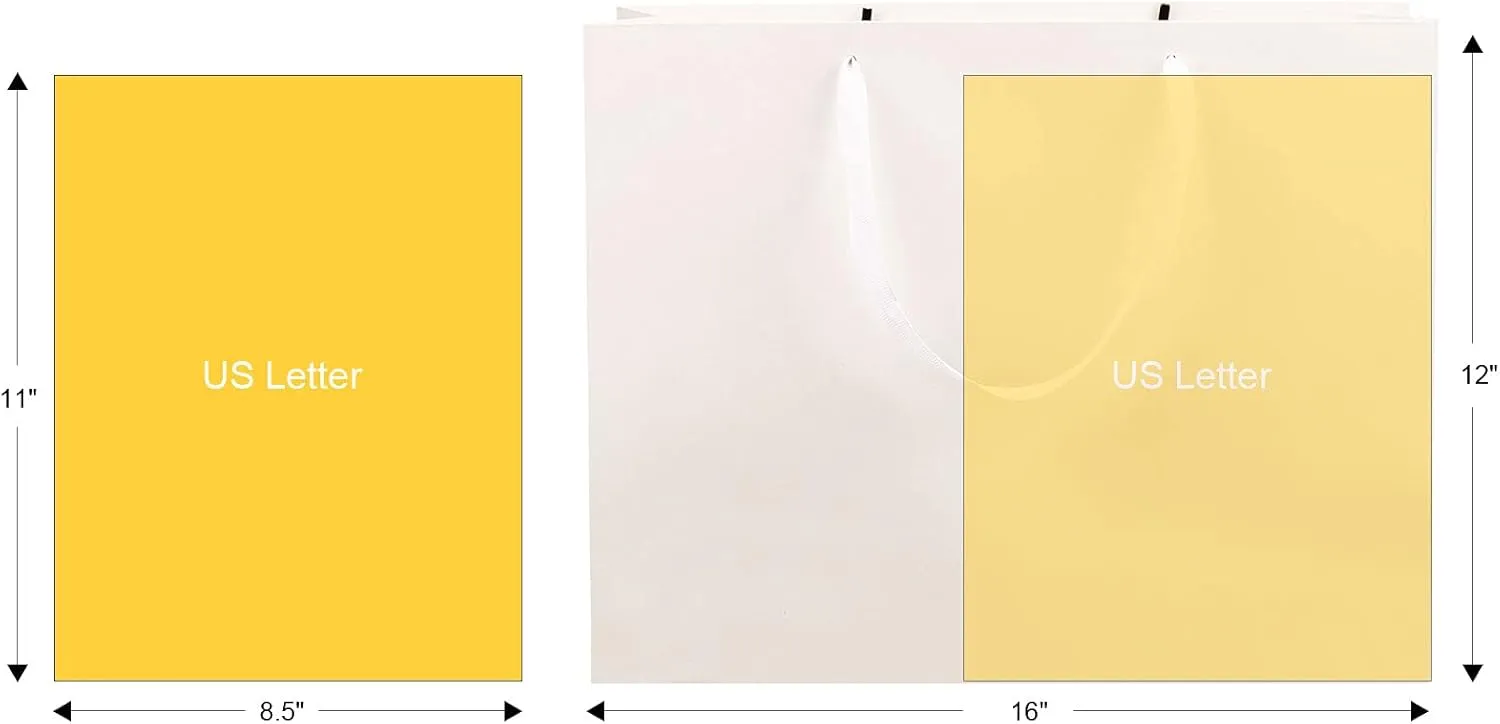 QIELSER 12 Pack Kraft Gift Bags Bulk Extra Large Size with Tissue Paper 16x6x12 Inches, White Paper Bags with Ribbon Handles for Party Favor, Shopping, Retail, Wedding, Business, Birthday, Christmas
