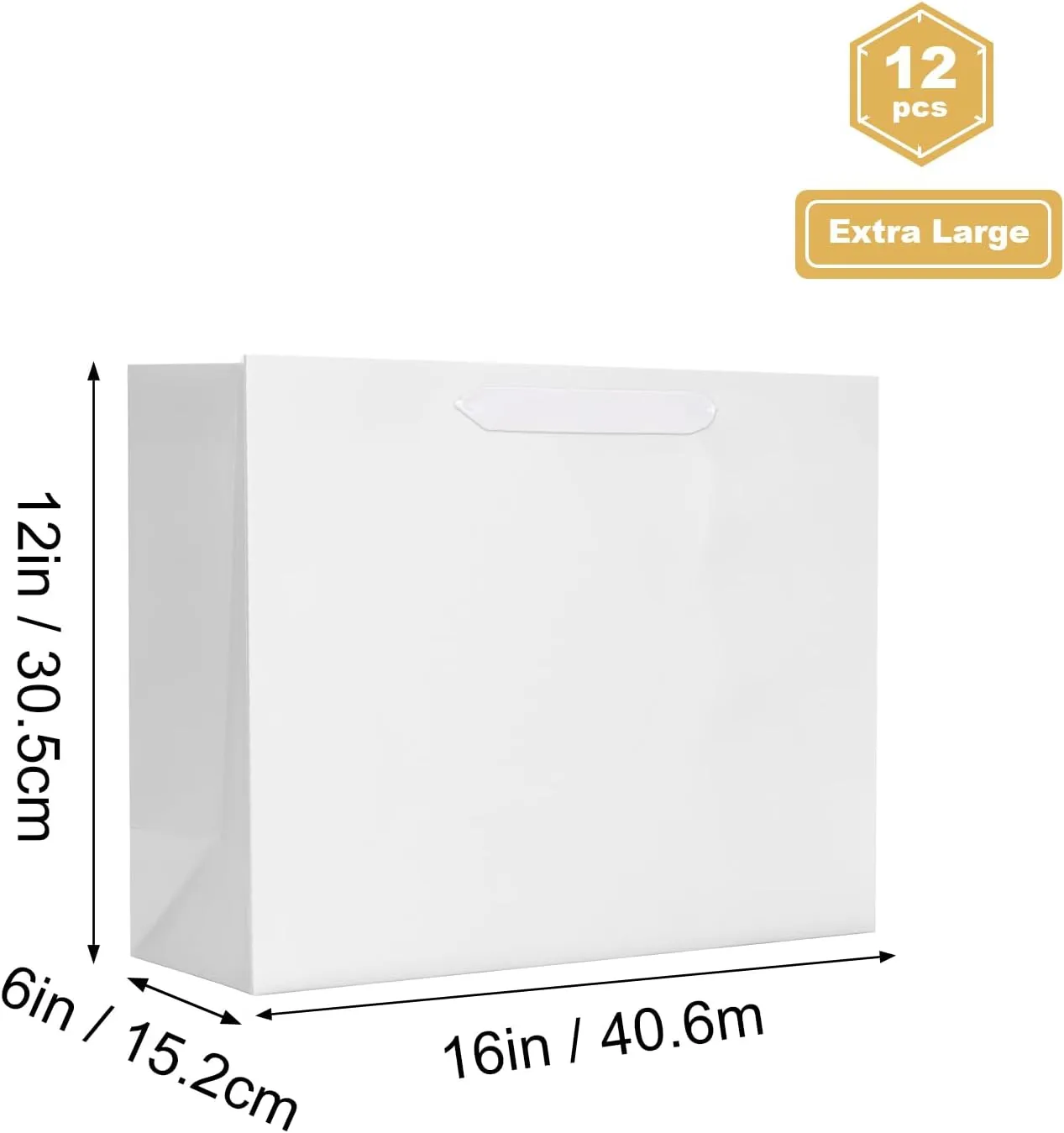 QIELSER 12 Pack Kraft Gift Bags Bulk Extra Large Size with Tissue Paper 16x6x12 Inches, White Paper Bags with Ribbon Handles for Party Favor, Shopping, Retail, Wedding, Business, Birthday, Christmas