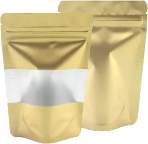 QQ Studio 100 Matte Metallic Color with Frosted Window Display Stand-Up Resealable QuickQlick Bags (4.7" x 7.9", Matte Gold)