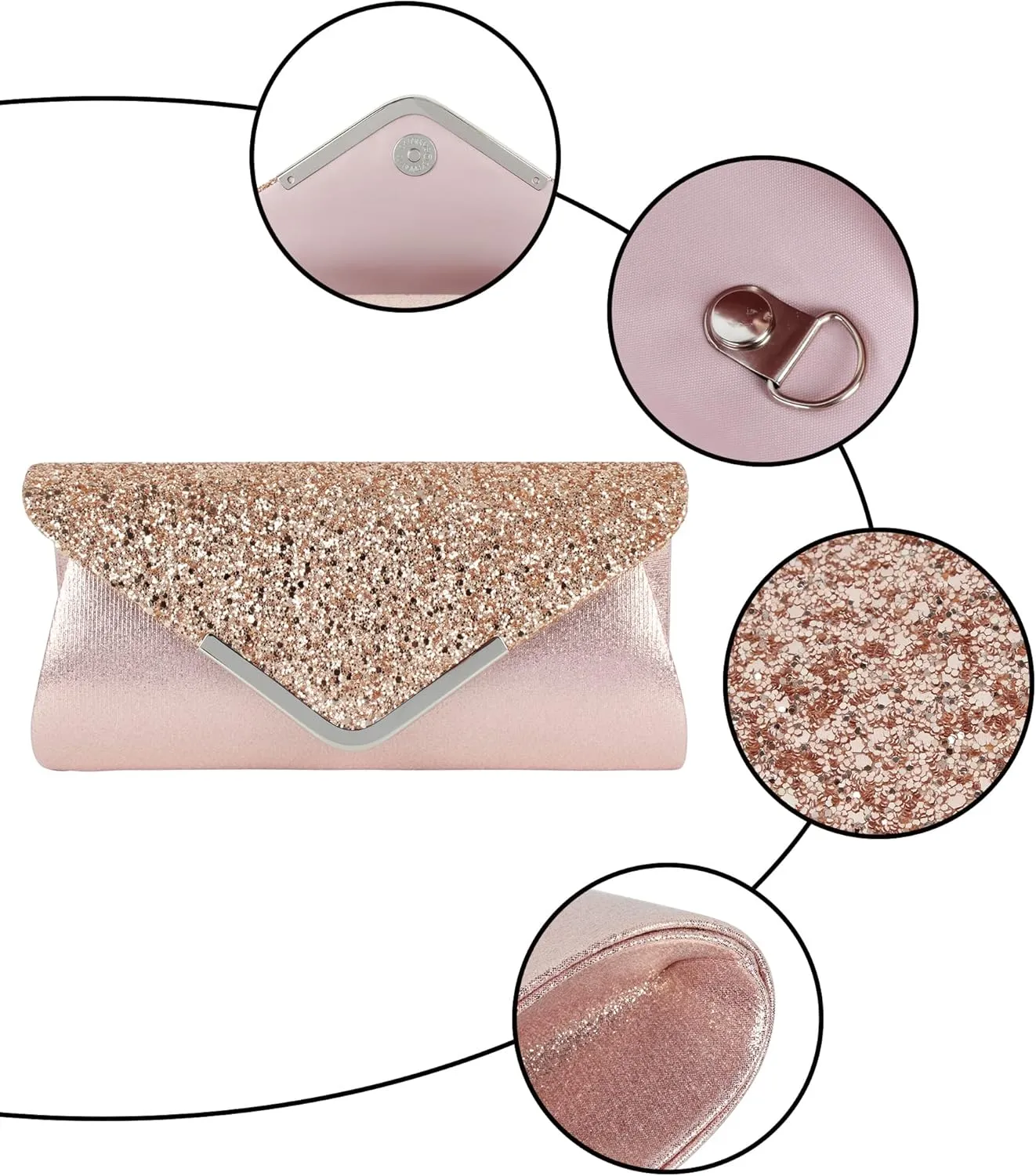 Queena Womens Shiny Glitter Evening Clutch Envelope Handbag Chain Purse for Wedding Party Prom Gift for Mom Wife Girlfriend