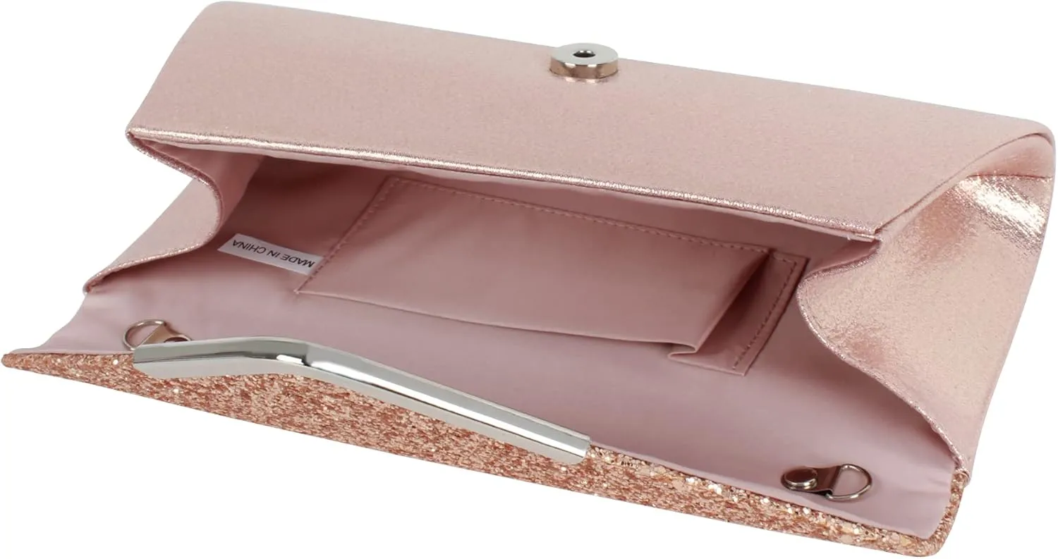 Queena Womens Shiny Glitter Evening Clutch Envelope Handbag Chain Purse for Wedding Party Prom Gift for Mom Wife Girlfriend