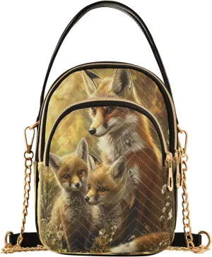 Quilted Crossbody Bags for Women Trendy, Fox in The Bush Small Shoulder Handbags Leather Purse for Women Cross Body Purses