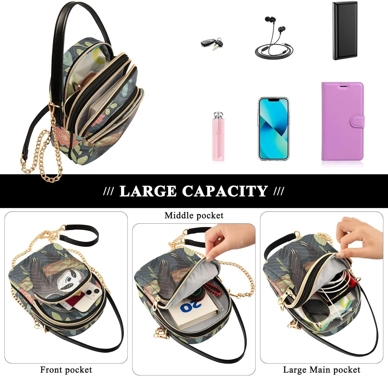 Quilted Crossbody Bags for Women Trendy, Women's Crossbody Handbags Pink Butterfly Travel Cell Phone Purses Bags