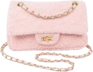 Quilted Faux Fur Shoulder Bag for Women Crossbody Bag Gold Chain Strap Flap Closure Soft Plush Texture Evening Bag