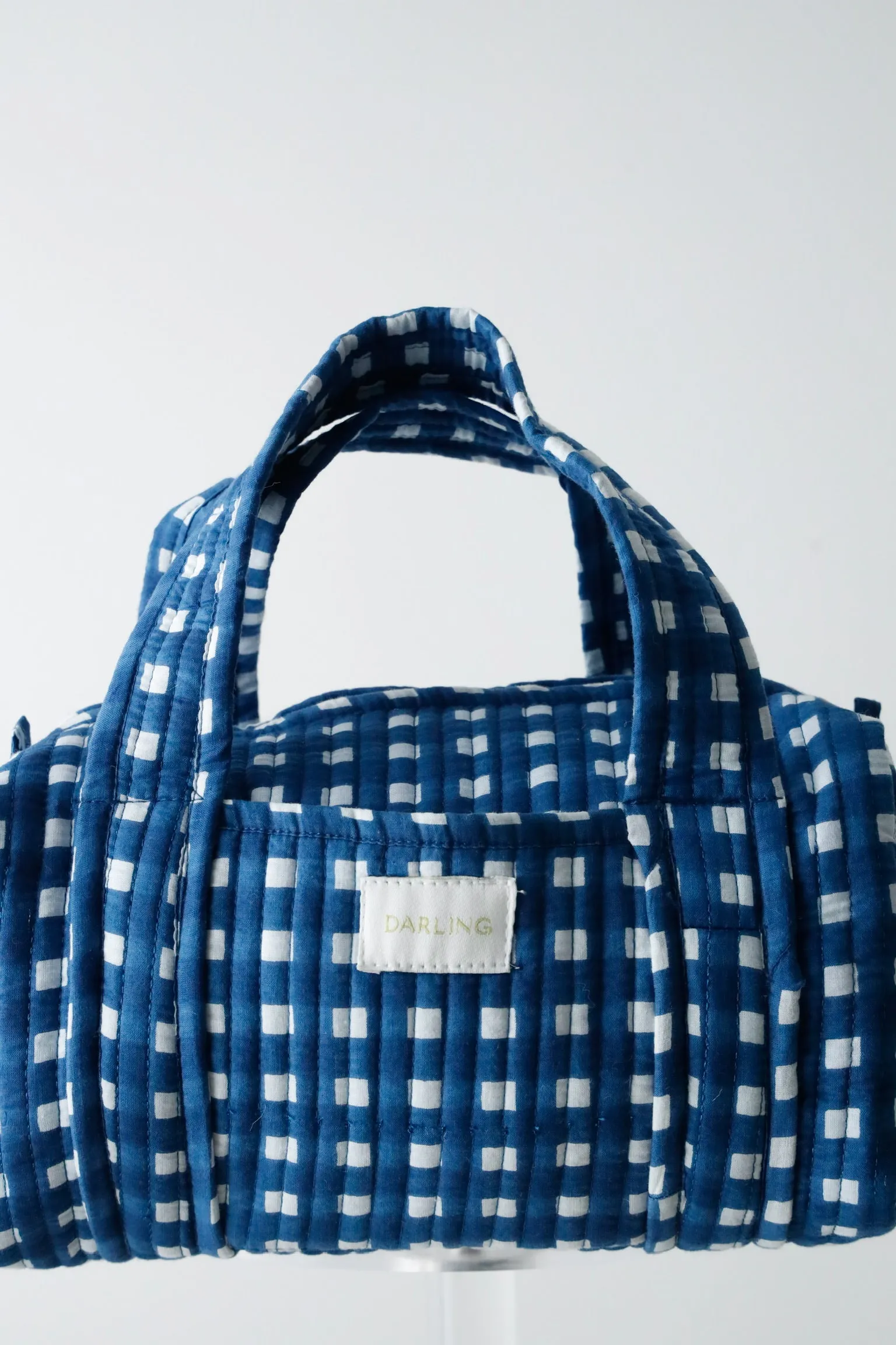 Quilted Handled Cosmetic Bag - Navy Blue Check