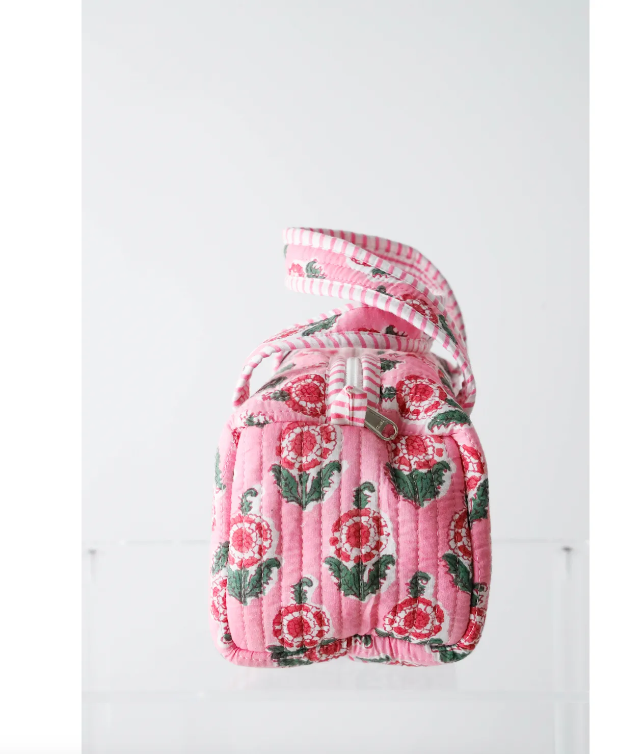 Quilted Handled Cosmetic Bag - Pink Poppy