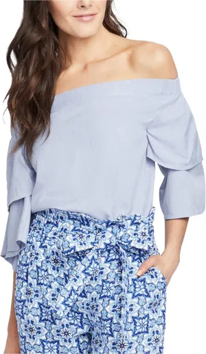 Rachel Roy Womens Layered Bell Off The Shoulder Blouse, Blue, Large