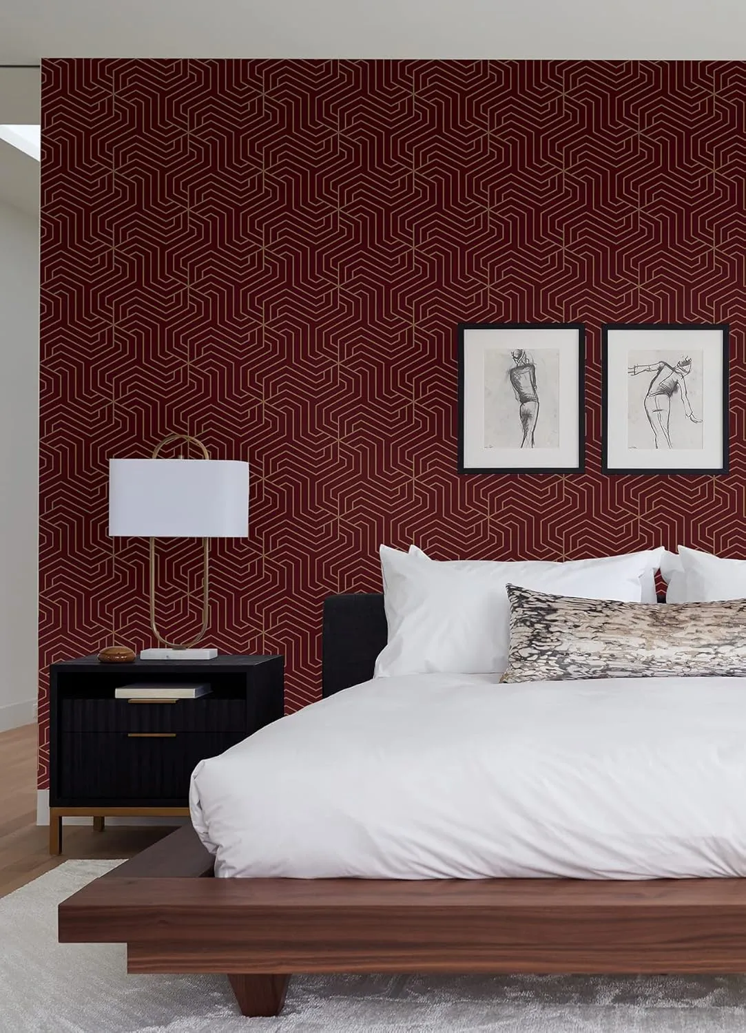 Rachel Zoe Burgundy Ramsey Peel & Stick Wallpaper,Red
