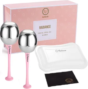 RADIANCE Ice Globes for Facials Skin Care - Cryo Globes, Non Shatter, Face Cooling Cold Stainless Steel, Cryo Freeze Tool Roller for Depuffing Eyes, Face Massage with a Storage Case & Polish Cloth