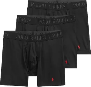 RALPH LAUREN Men's 4D Flex Cooling Cotton Modal Trunks & Boxer Briefs 3-Pack, Polo Black/Red, Large
