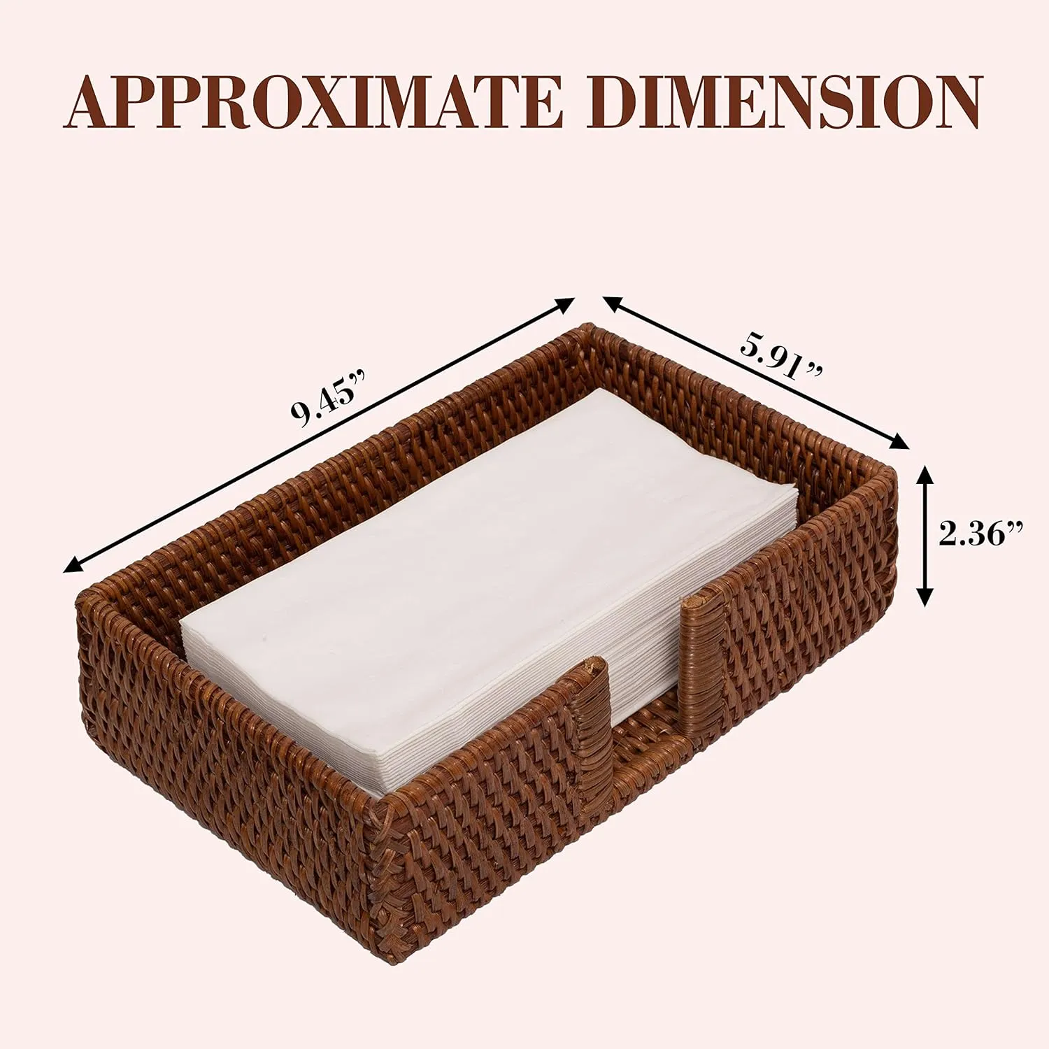 Rattan Guest Towel Holder For Bathroom Towel Caddy Rectangular Napkin Tray 9.4 X 5.9 X 2.4 Inches Wicker Toilet Tank Basket Tissue Paper Hand Towels Storage Countertop (Guest Towel, Dark Brown)