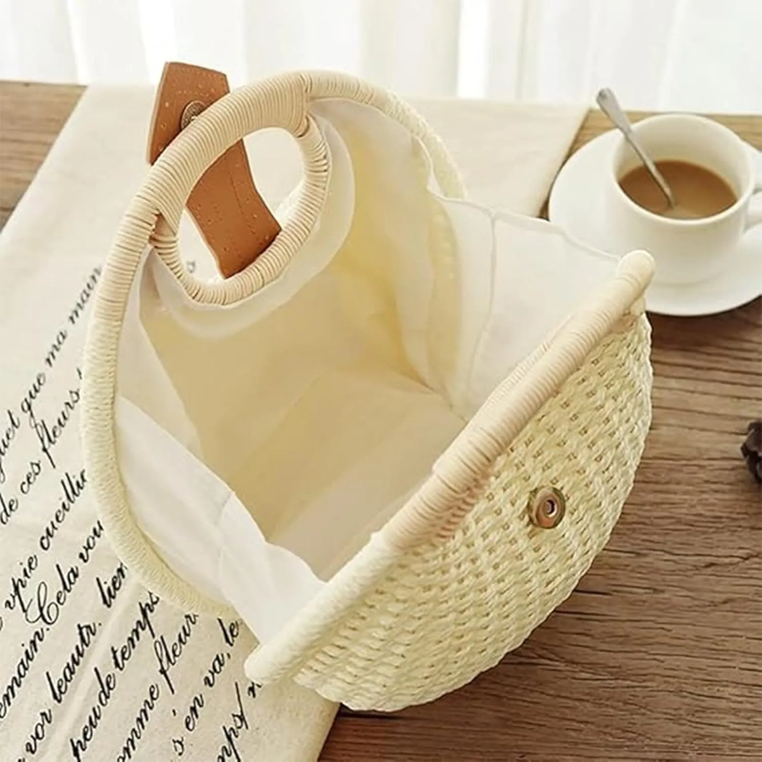 Rattan Handbags for women, Handwoven Straw Bag, Summer Beach Rattan Tote Bag, Round Handle Ring Purses, Retro Woven Shell Bag