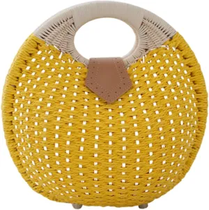 Rattan Handbags for women, Handwoven Straw Bag, Summer Beach Rattan Tote Bag, Round Handle Ring Purses, Retro Woven Shell Bag