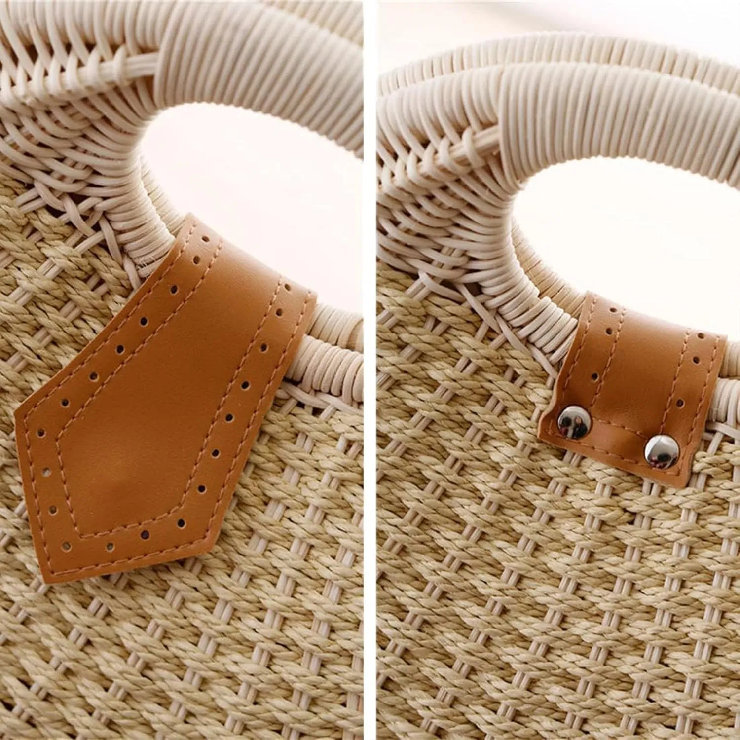 Rattan Handbags for women, Handwoven Straw Bag, Summer Beach Rattan Tote Bag, Round Handle Ring Purses, Retro Woven Shell Bag