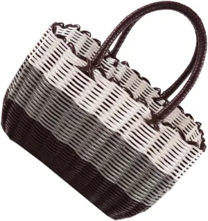 Rattan Woven Straw Basket Imitation Rattan Shopping Bag Handwoven Tote Bag Plastic Picnic Basket Straw Beach Bag Women Multi Purpose Straw Purse For Groceries And More