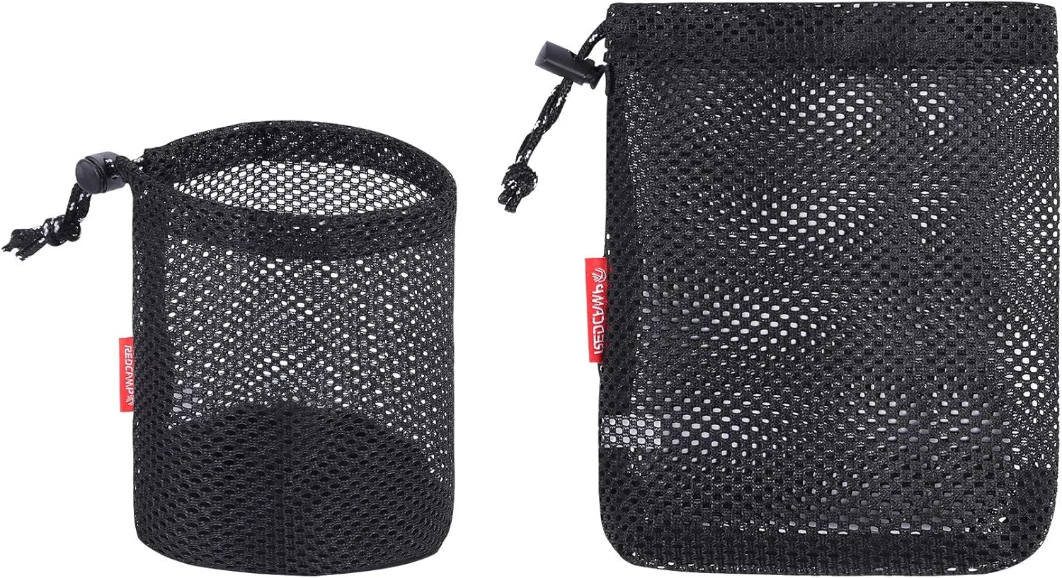 REDCAMP Stuff Sack Set of 5, Lightweight Mesh Nylon Drawstring Storage Bag Pouch for Travelling Hiking Black