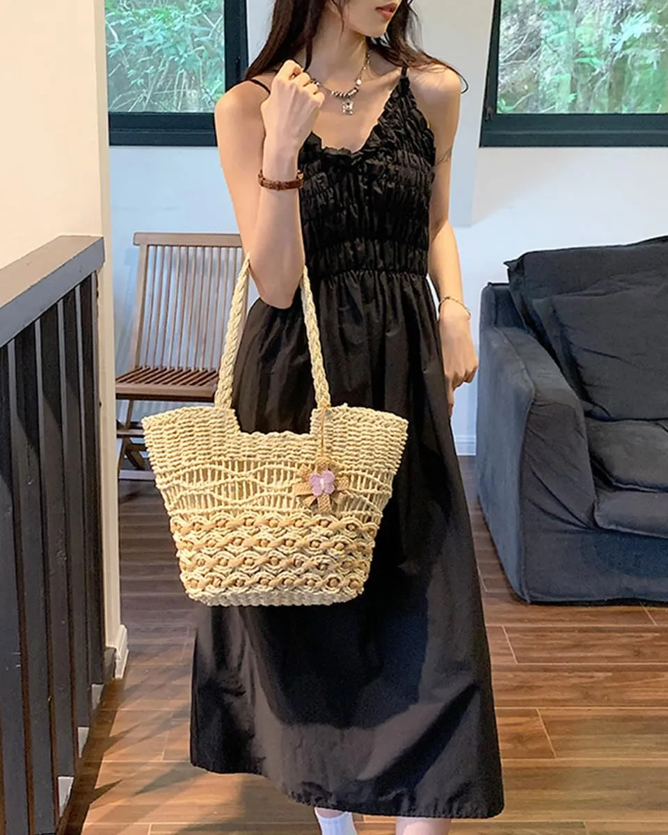 Rejolly Straw Tote Bag for Women Summer Vacation Beach Handbags Boho Rattan Woven Shoulder Purse Zipper Closure