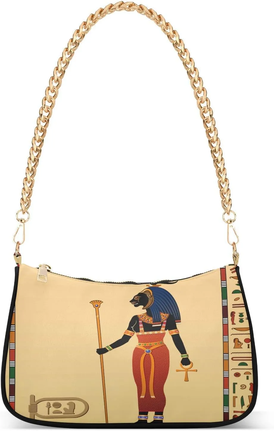 Religion Of Ancient Egypt Shoulder Handbags for Women Travel Hobo Tote Handbag Women Gold Chain Shoulder Bags Purse with Zipper Closure
