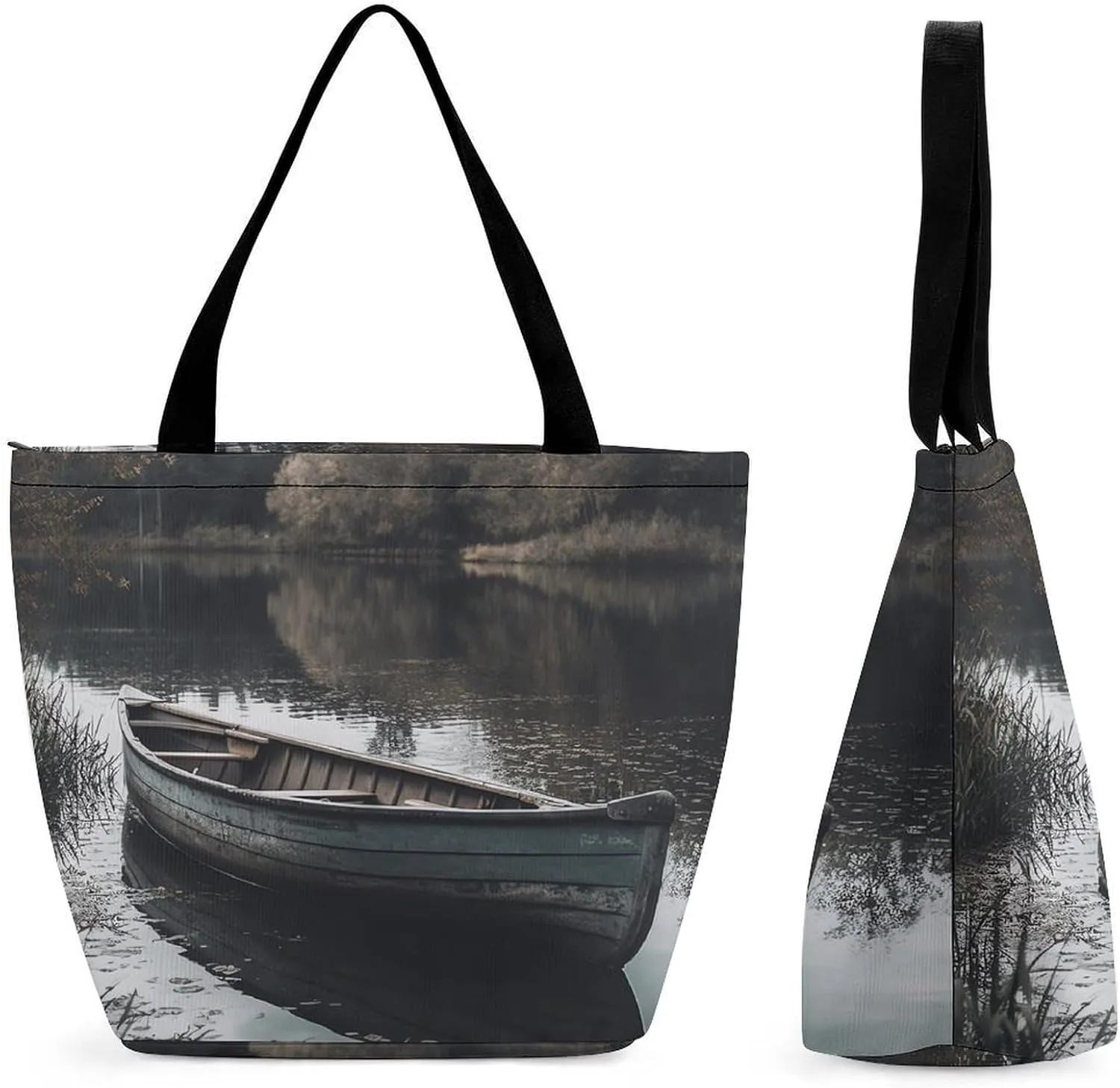 Reusable Shopping Bags for Women Large Grocery Bags Travel Tote Bags Boat by The Lake Shoulder Bag for Work