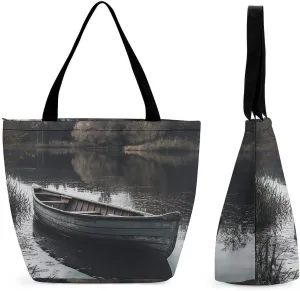 Reusable Shopping Bags for Women Large Grocery Bags Travel Tote Bags Boat by The Lake Shoulder Bag for Work
