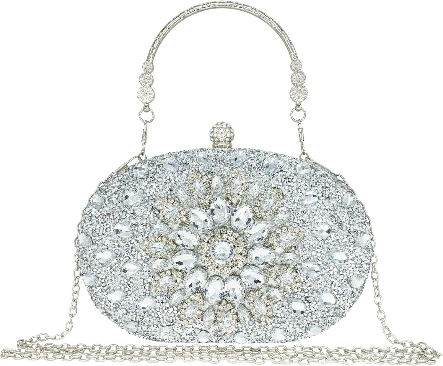 Rhinestone Clutch Purses for Women Evening Wedding Formal - Round Pearl Clasp Handbag - Crystal Diamond Bag