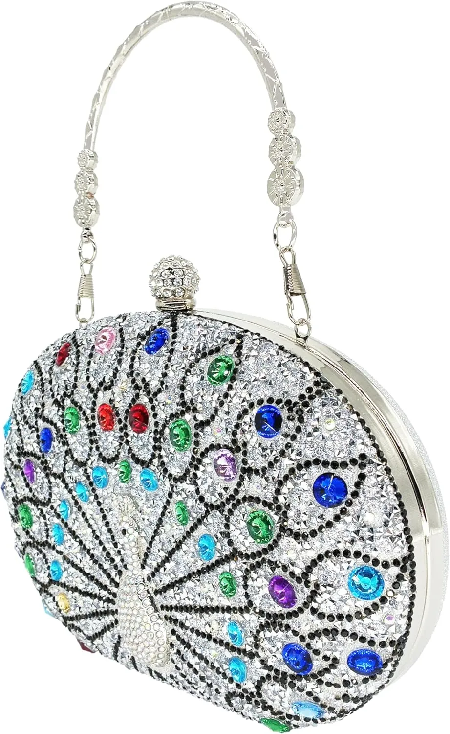 Rhinestone Clutch Purses for Women Evening Wedding Formal - Round Pearl Clasp Handbag - Crystal Diamond Bag