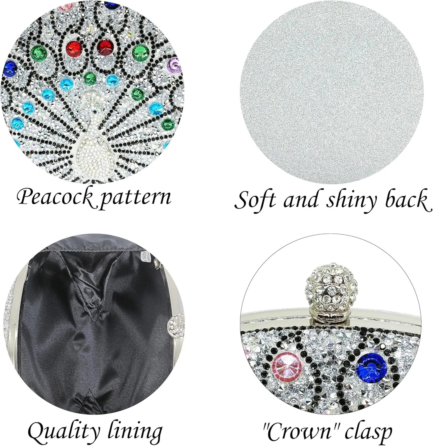 Rhinestone Clutch Purses for Women Evening Wedding Formal - Round Pearl Clasp Handbag - Crystal Diamond Bag