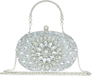 Rhinestone Clutch Purses for Women Evening Wedding Formal - Round Pearl Clasp Handbag - Crystal Diamond Bag