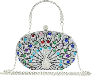 Rhinestone Clutch Purses for Women Evening Wedding Formal - Round Pearl Clasp Handbag - Crystal Diamond Bag