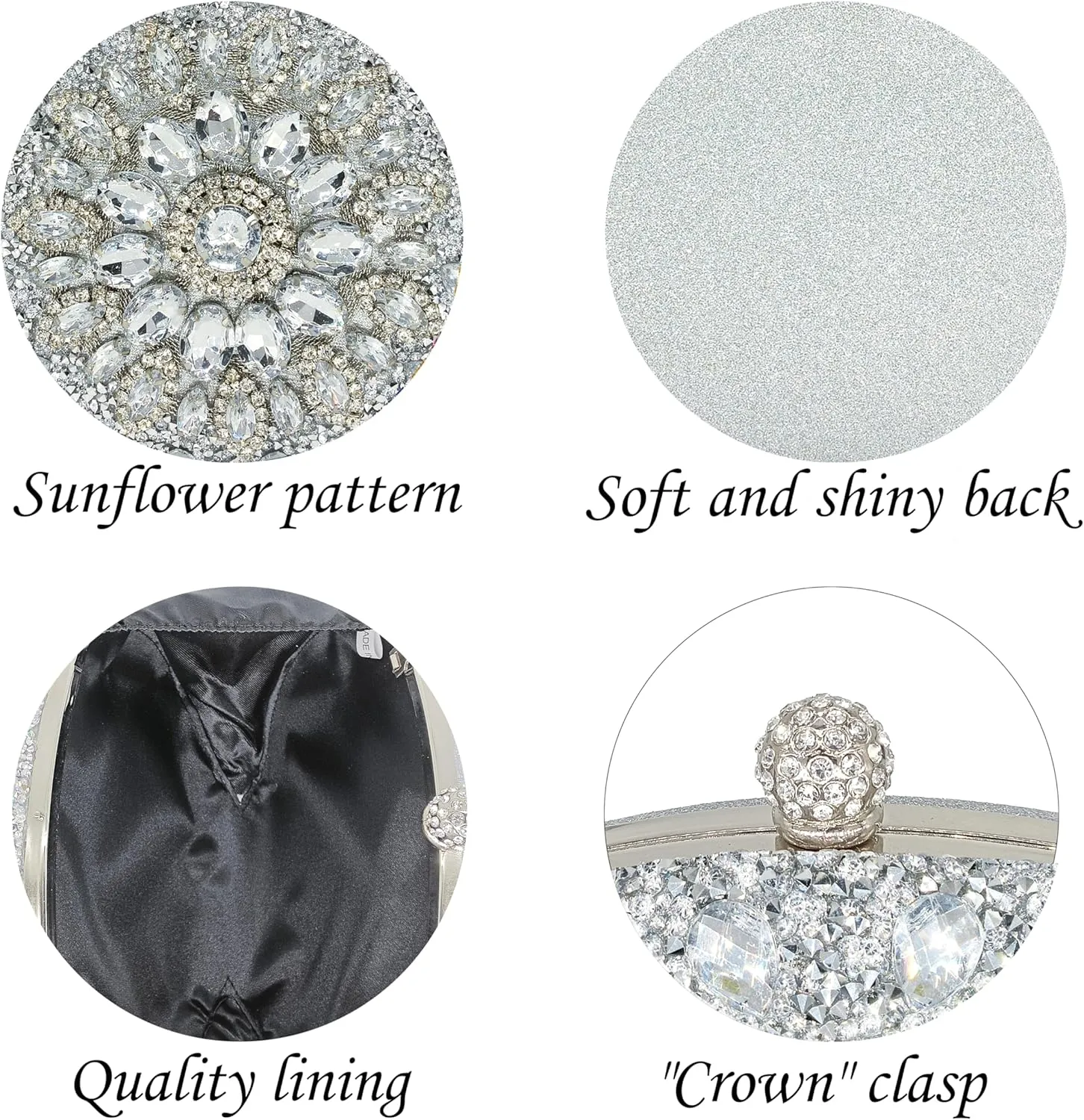 Rhinestone Clutch Purses for Women Evening Wedding Formal - Round Pearl Clasp Handbag - Crystal Diamond Bag