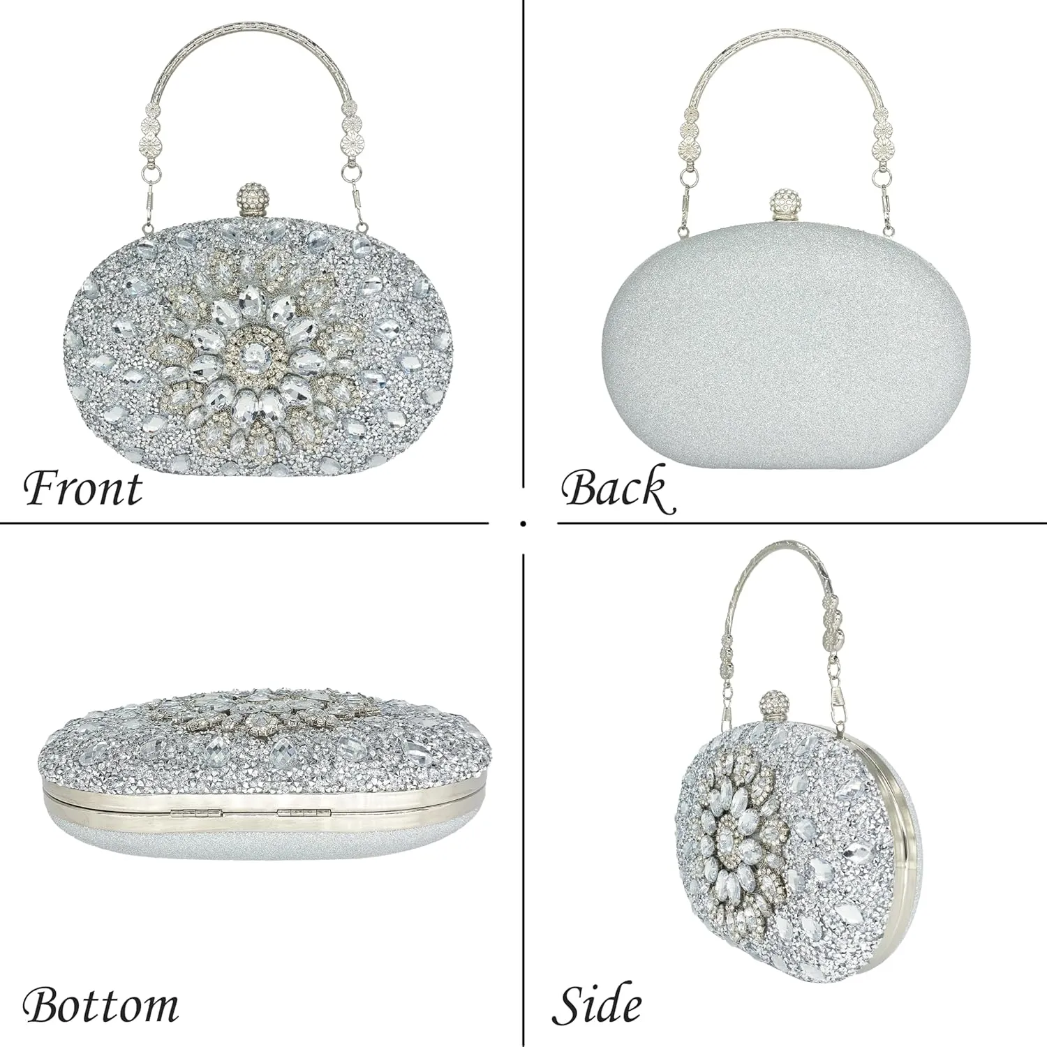 Rhinestone Clutch Purses for Women Evening Wedding Formal - Round Pearl Clasp Handbag - Crystal Diamond Bag