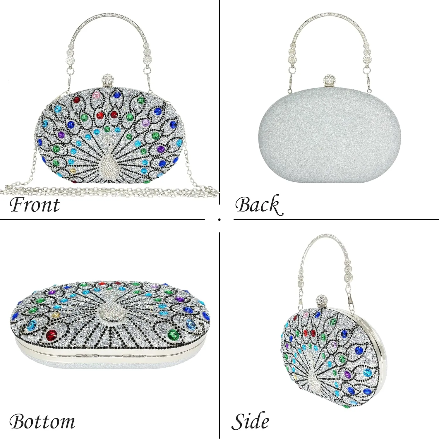 Rhinestone Clutch Purses for Women Evening Wedding Formal - Round Pearl Clasp Handbag - Crystal Diamond Bag
