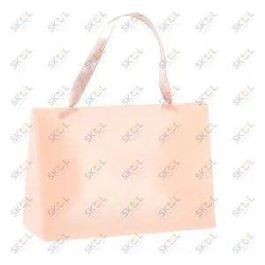 Ribbon Handle Plastic Purses Pink Frosted 6" x  2 3/8" x 4" 12/pk