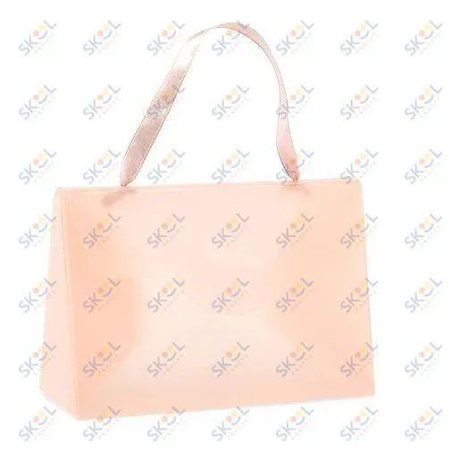 Ribbon Handle Plastic Purses Pink Frosted 6" x  2 3/8" x 4" 12/pk