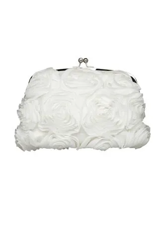 Ribbon Rose Silver Trim Clutch