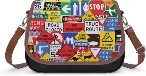 Road Traffic Sign Fashion Crossbody Bags Purses for Women Funny Printing Shoulder Handbags Gifts