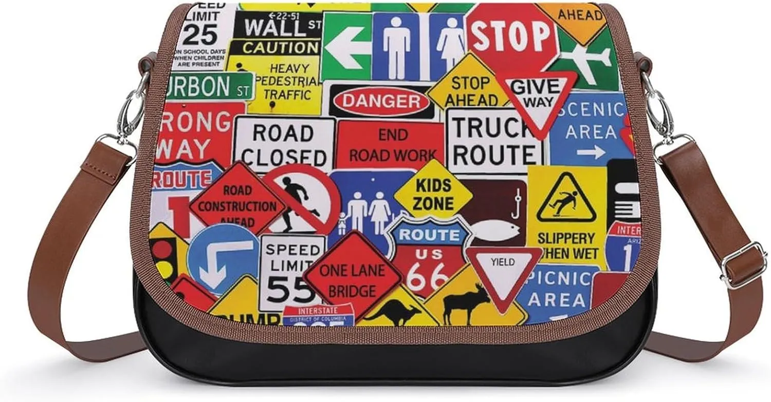 Road Traffic Sign Fashion Crossbody Bags Purses for Women Funny Printing Shoulder Handbags Gifts