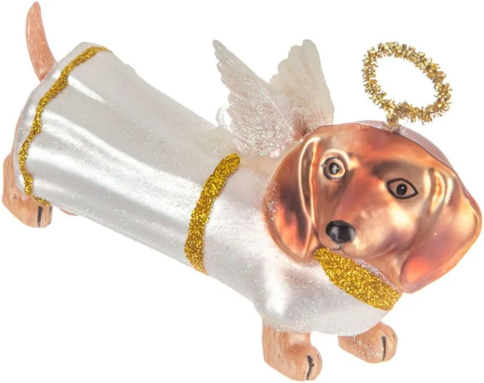 Robert Stanley Dachshund Angel Dog Glass Ornament for Christmas Tree, 5 Inches