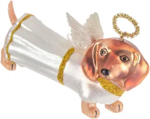 Robert Stanley Dachshund Angel Dog Glass Ornament for Christmas Tree, 5 Inches