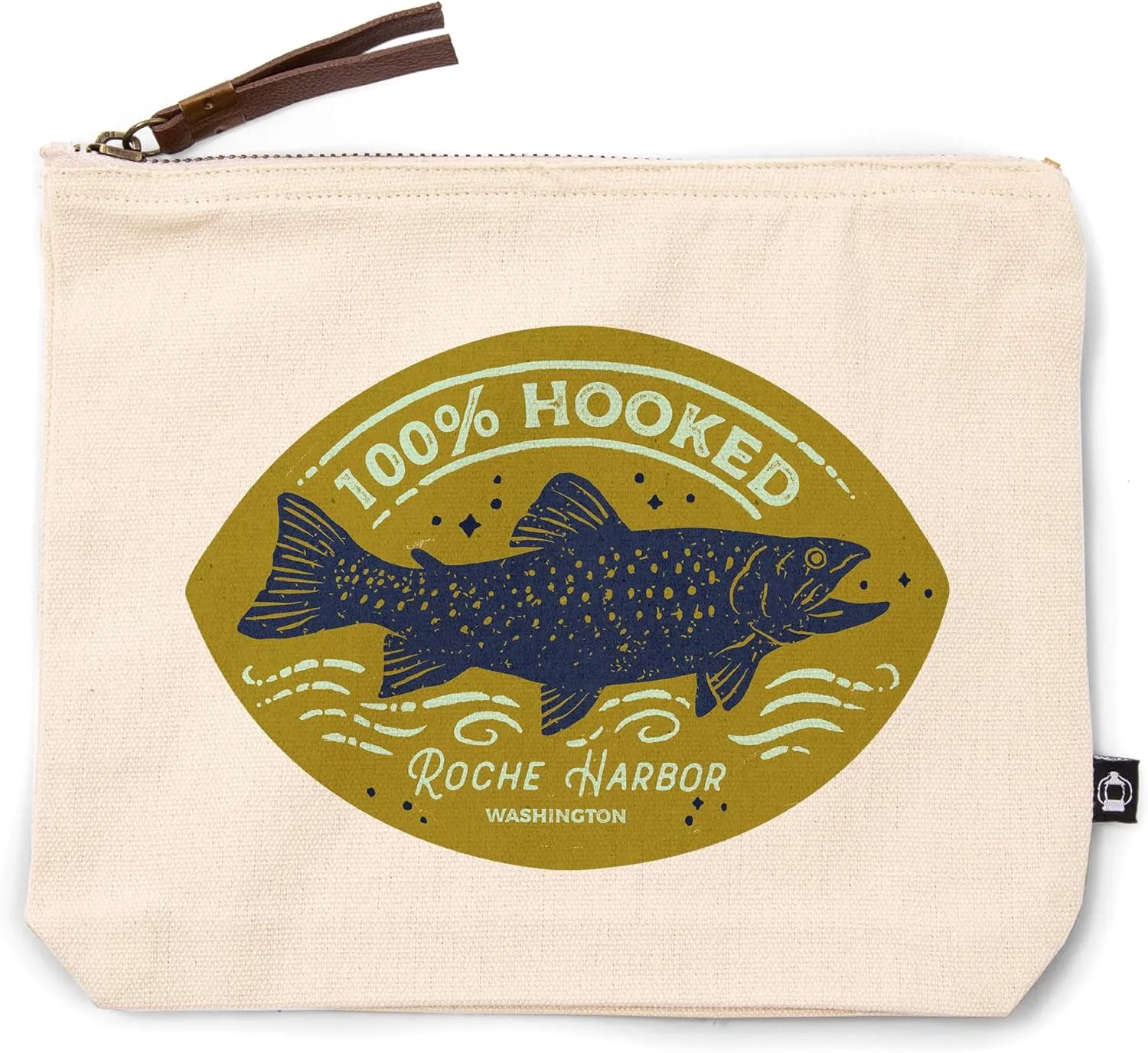 Roche Harbor, Washington, Lake Life Series, 100 Percent Hooked, 100% Cotton Zipper Pouch, Travel Accessory, Go Bag
