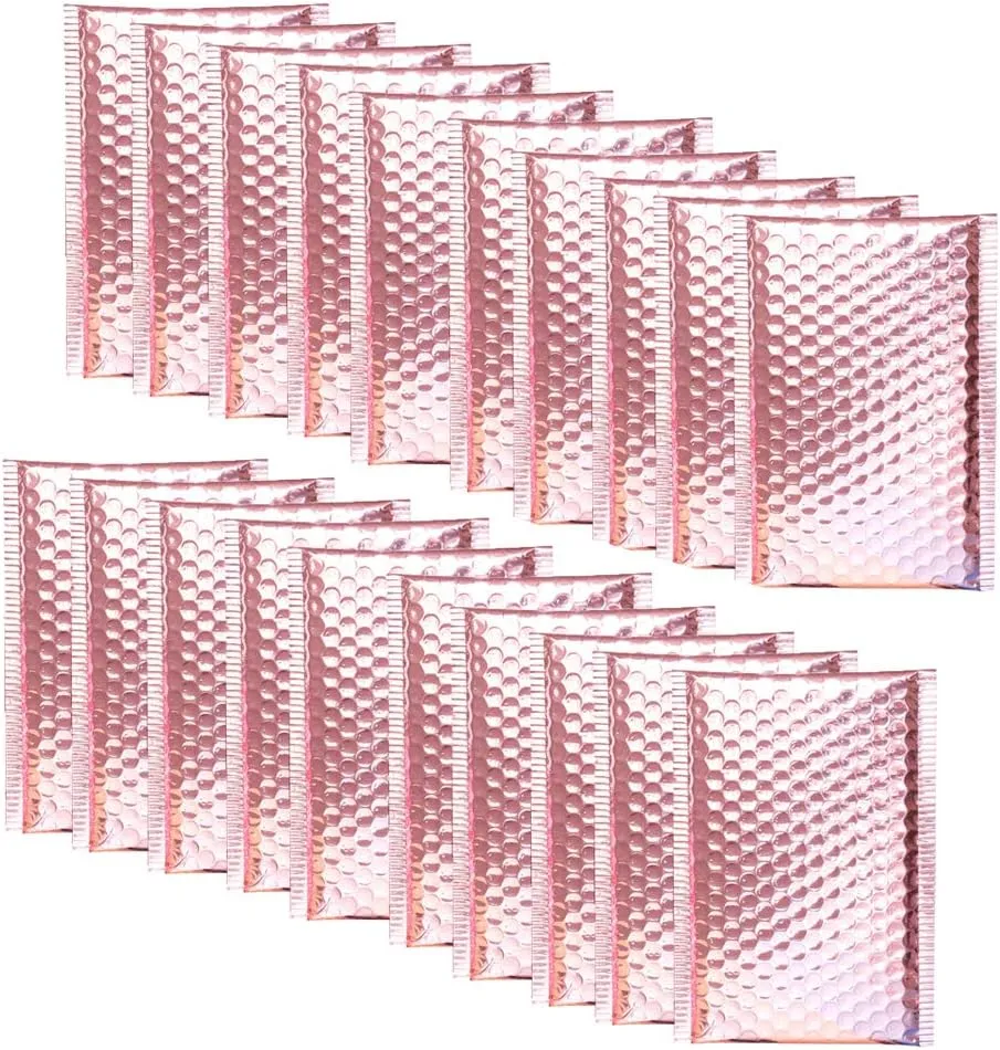 Rolin Roly 6x8 inches Bubble Mailer Large Rose Gold Metallic Bubble Mailers Waterproof Poly Bags Self Seal Padded Shipping Envelopes Pack of 20