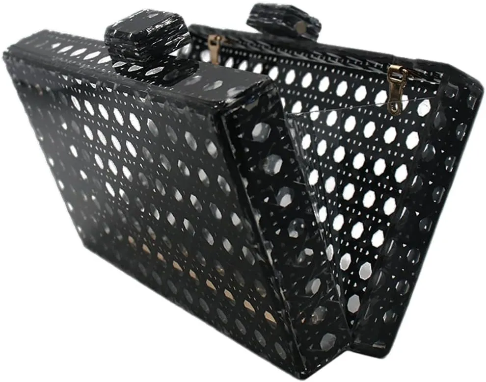 RomanticDesign Women Acrylic Handbag Rattan Woven Pattern Square Box Crossbody Handbag Shoulder Bag Chain Purse