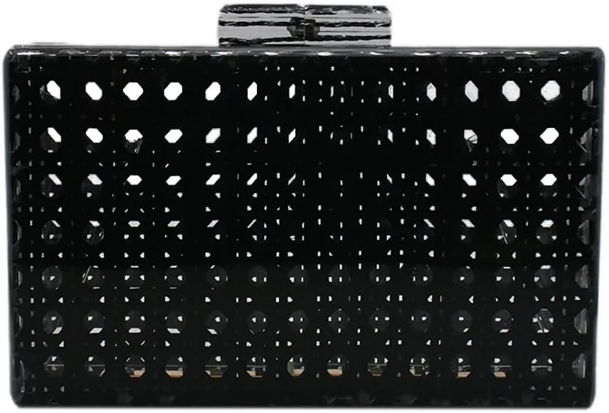 RomanticDesign Women Acrylic Handbag Rattan Woven Pattern Square Box Crossbody Handbag Shoulder Bag Chain Purse