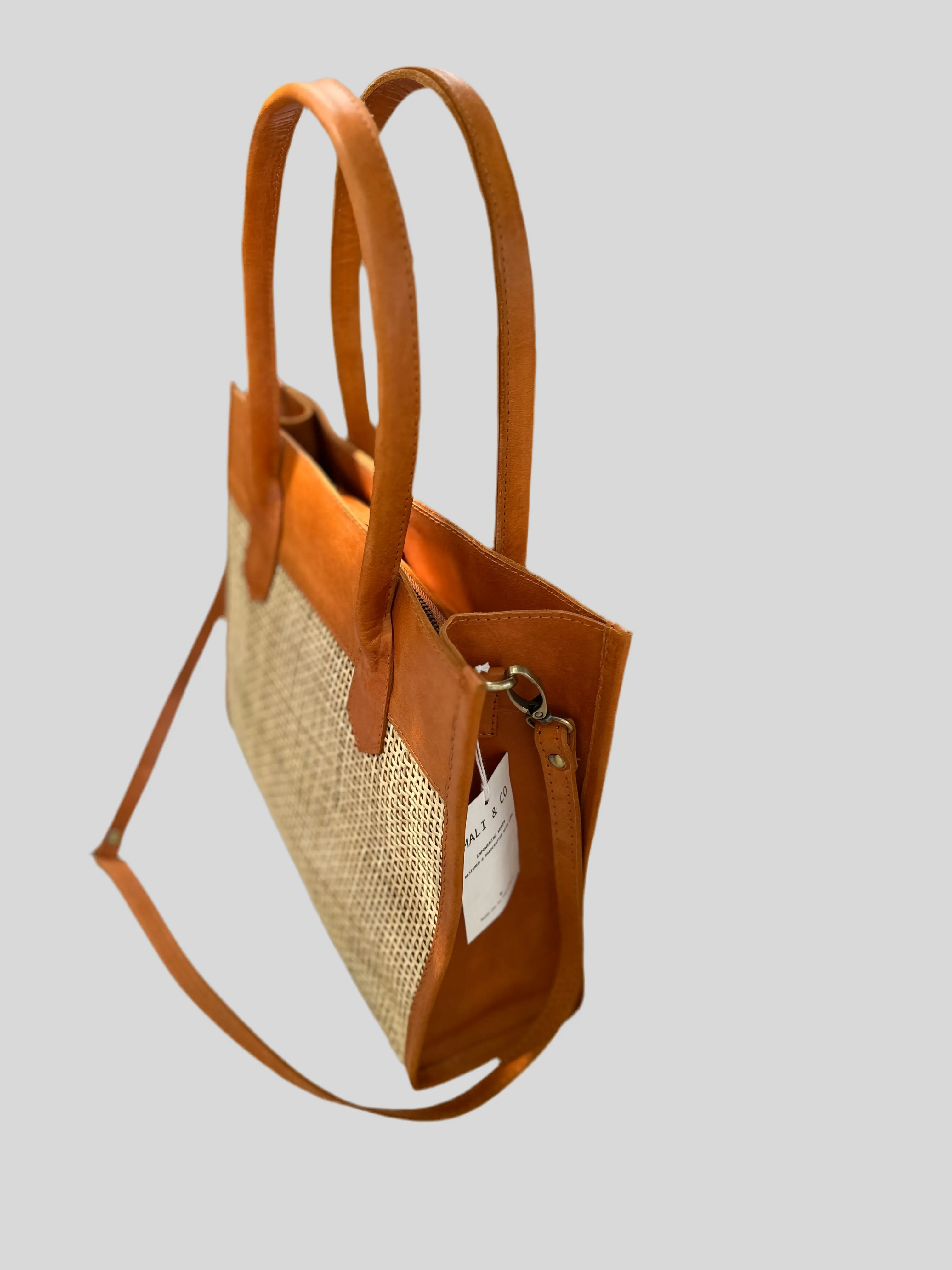 Rome Rattan Handbag | Tan Leather & Natural Rattan with Adjustable Crossbody Strap